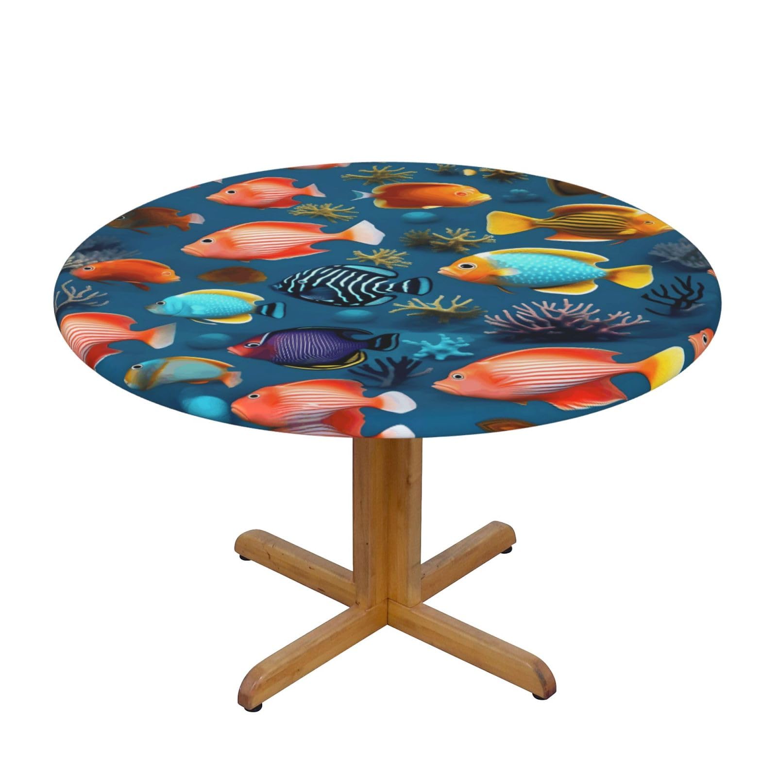 ZQYTGFDC Submarine reef fish S Decorative Round Tablecloth Waterproof Anti Stain Oil Proof Size for 40 50 inch
