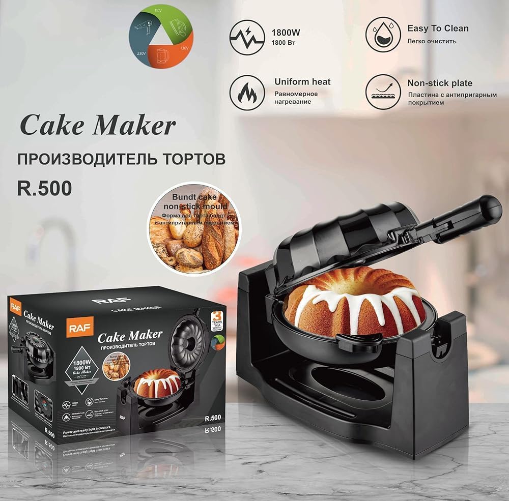 Electric Rotating Lava Cake Maker with Uniform Heating, 1800W Non-Stick Easy-Clean Baking Machine