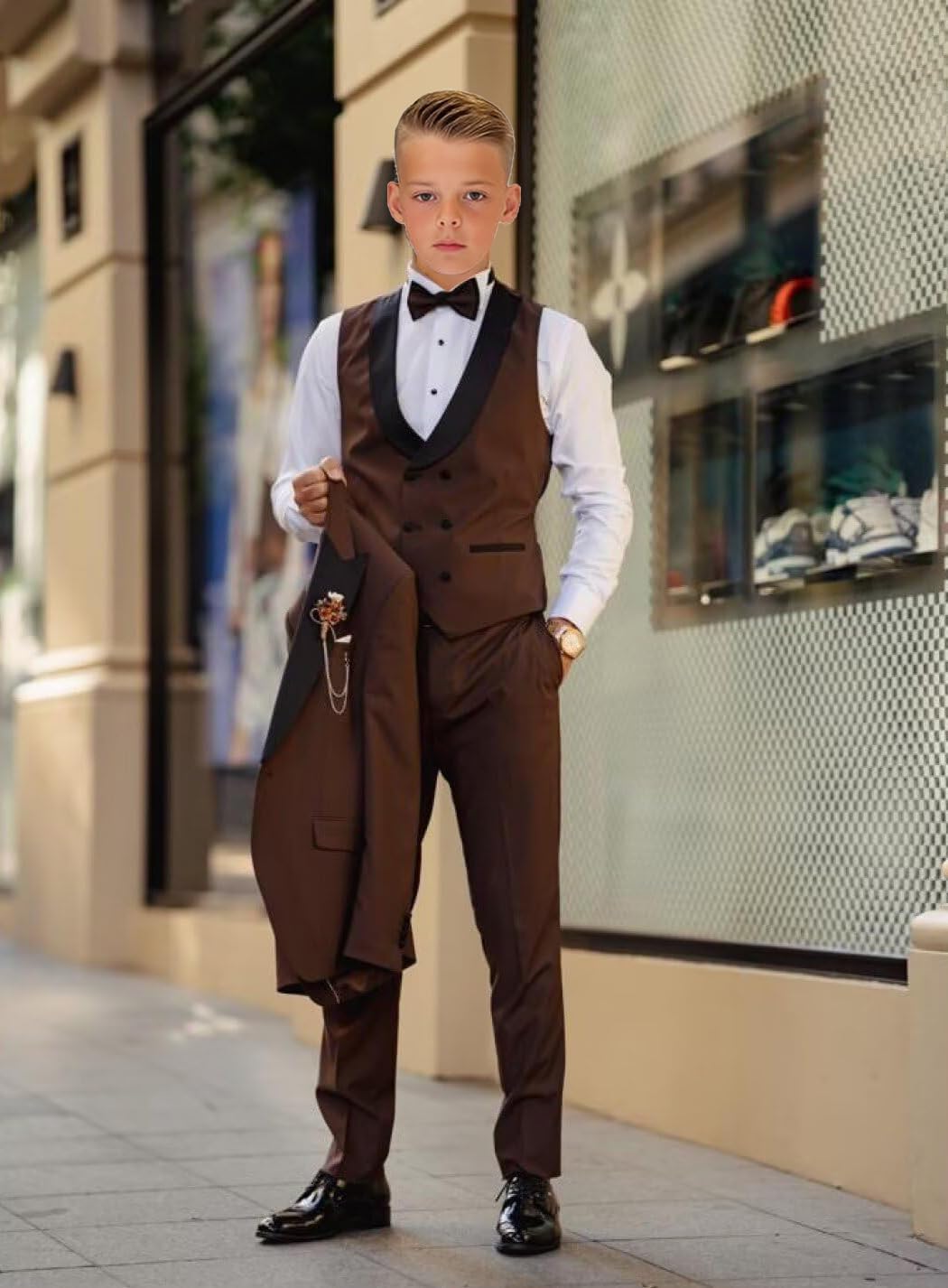graceprom Tuxedo for Boys 3 Piece Suit Kid Slim Fit Double Breasted Suit for Boy Wedding Prom Tuxedo Vest Pants