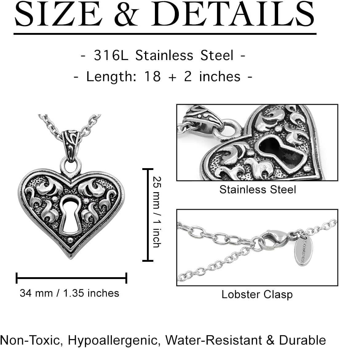 Controse Women's Silver-Toned Stainless Steel Guarded Heart Necklace - Image 4