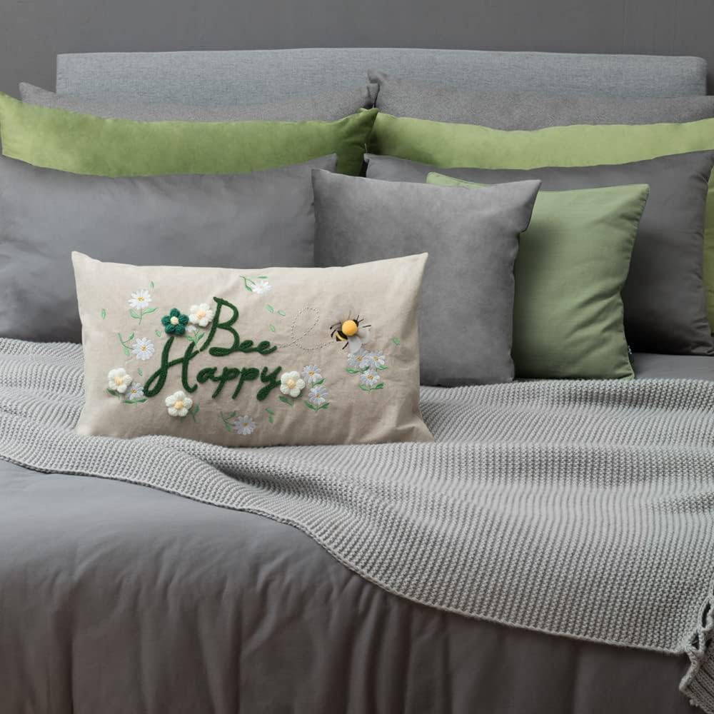 KINGROSE Honey Bee Throw Pillow Cover Flower Cushion Cover Embroidery Pillow Case for Sofa Bedroom Couch Living Room 14 X 24 Inches