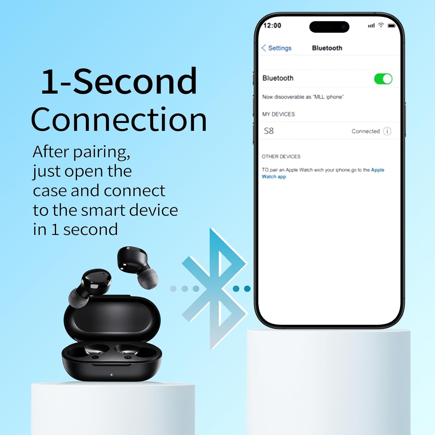 Wireless Earbuds in-Ear Headphones Bluetooth 5.3 with Built-in Mics Deep Bass Clear Call Ultralight Headsets Up to 60H Play Time for Studying Workout Gaming Black image 4 of 7 B0DY72MDDD