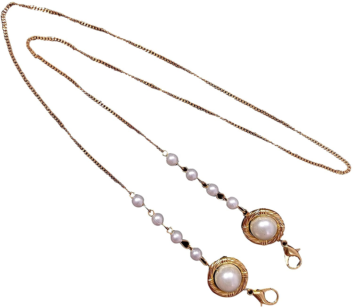 RATANSHALA - Pearl Beads Face Mask Holder Strap Holder Cord Necklace Retainer for Women Beaded Lanyard, Made in India, Holds Your Mask Around Your Neck 25" Long