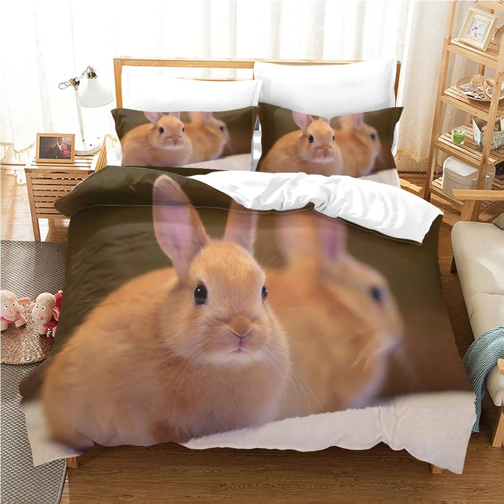 Housse de couette 160x200 enfant lapin 1 personne lit microfibre respirant