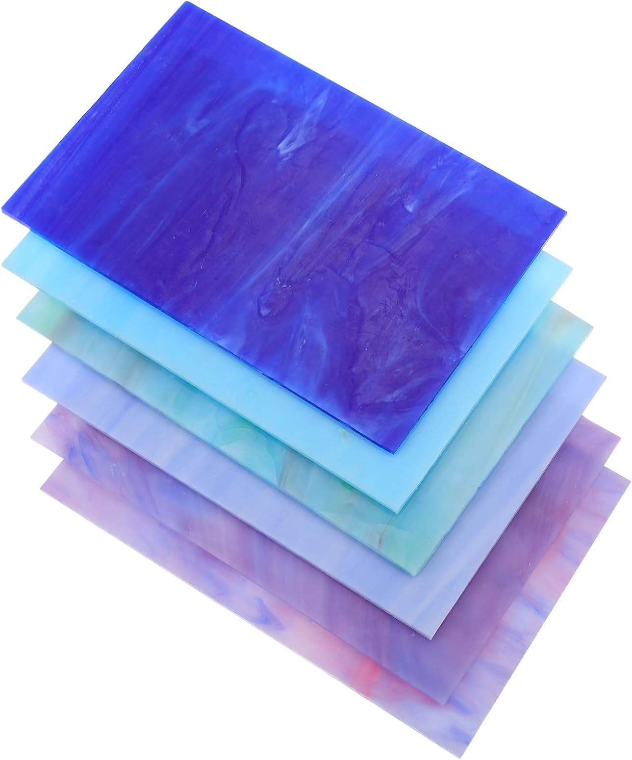 Assorted Color Stained Glass Sheet 6Pcs Stained Glass Sheets Large Cathedral Glass Mosaic Tiles Mosaic Art Glass for Crafts Stained Glass Projects and Mosaic