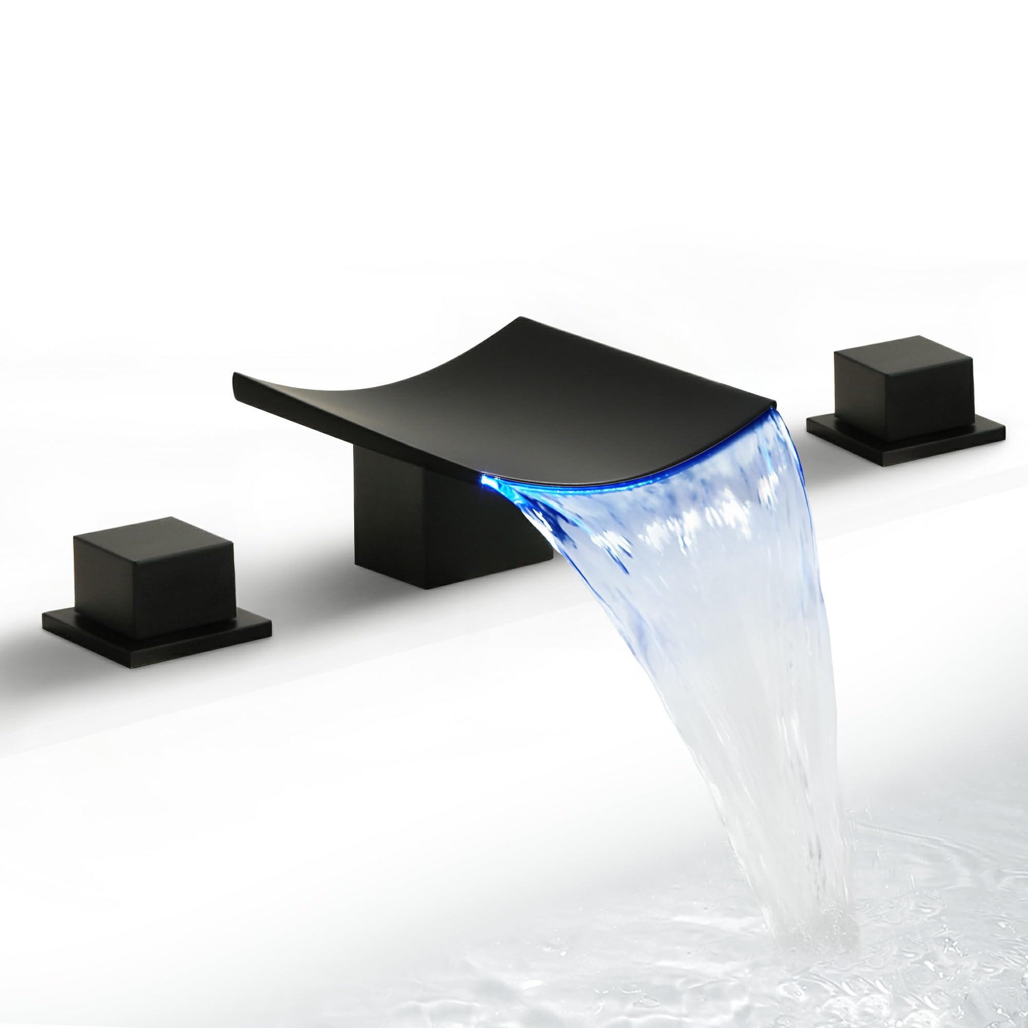 Robinet cascade 3 trous avec LED noire mate pour salle de bain