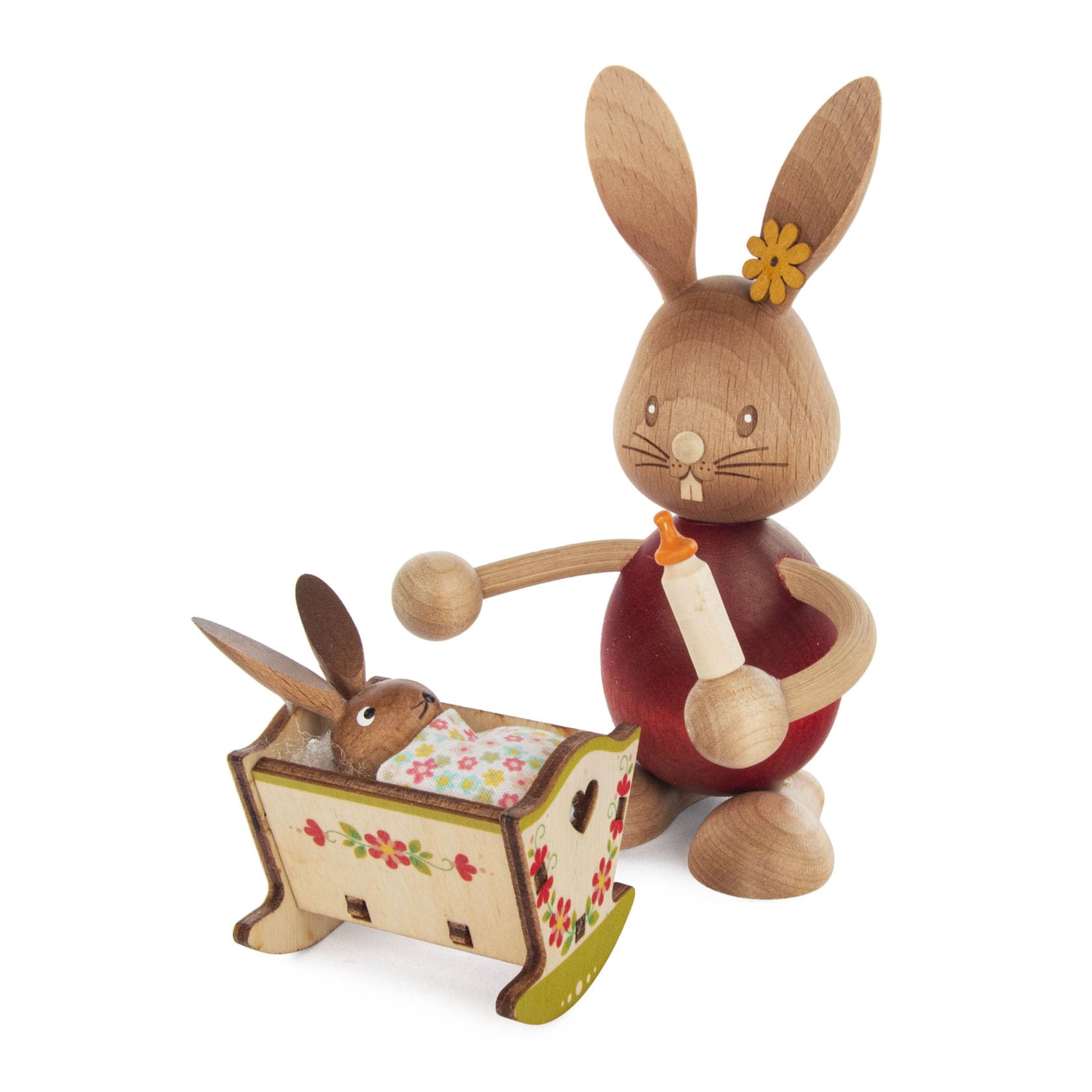 Rudolphs Schatzkiste Figurine de lapin Stupsi avec berceau Hauteur env. 12,5 cm