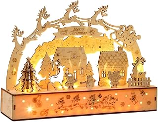 BaronHong Christmas Night Light Christmas Window Decorations Puzzle 3D Puzzles for Adult Wooden Crafts (Yellow,M)