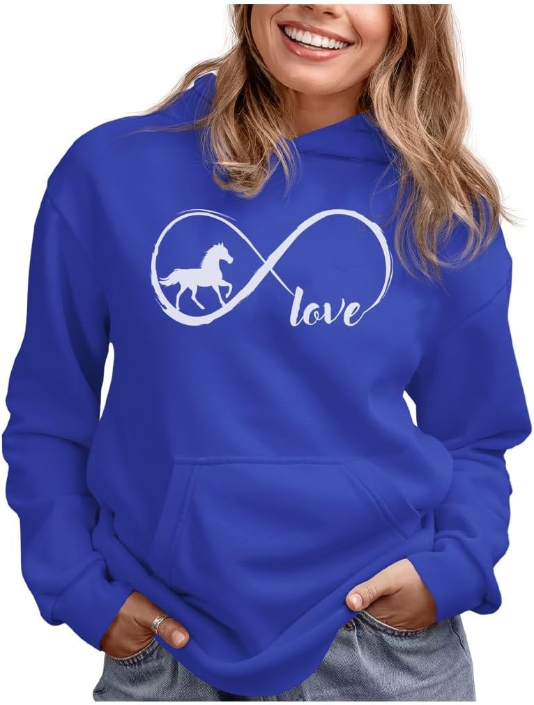 Tstars Infinity Love Horse Hoodie for Women and Teen Girls Equestrian Horseback Riding Gift Idea Sweatshirt with Horses