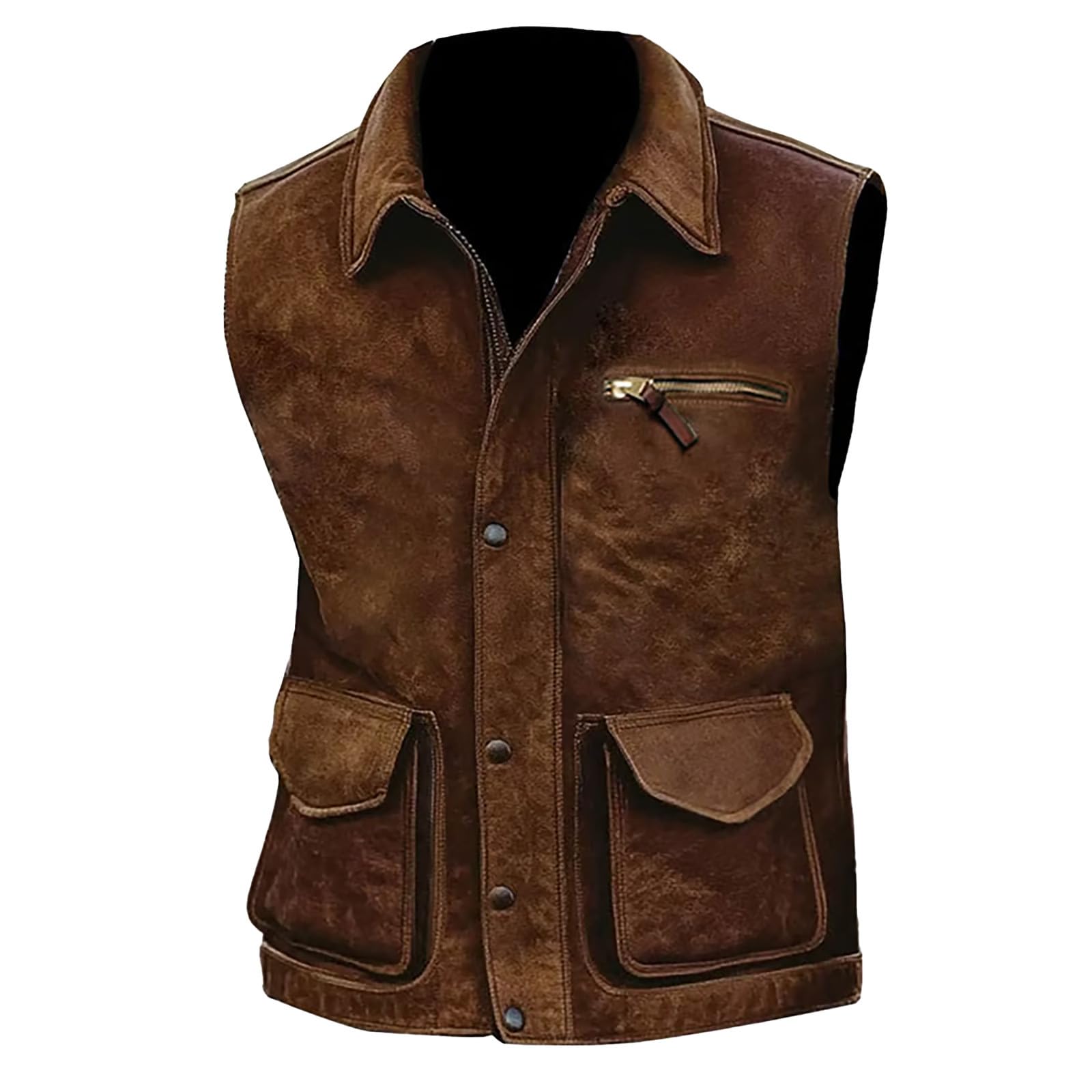 Gilet en daim pour homme – Gilet classique boutonné sans manches avec poches fonctionnelles, gilet de cowboy occidental durable et élégant, parfait pour l'extérieur, style vintage décontracté et