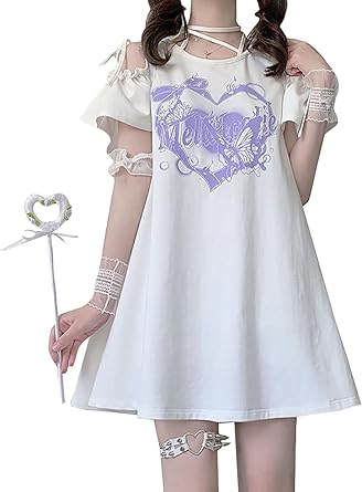 ホワイト 蝶刺繍 半袖ワンピース S・Mサイズ展開】袖フレア－ティアード刺繍ワンピース – Bab