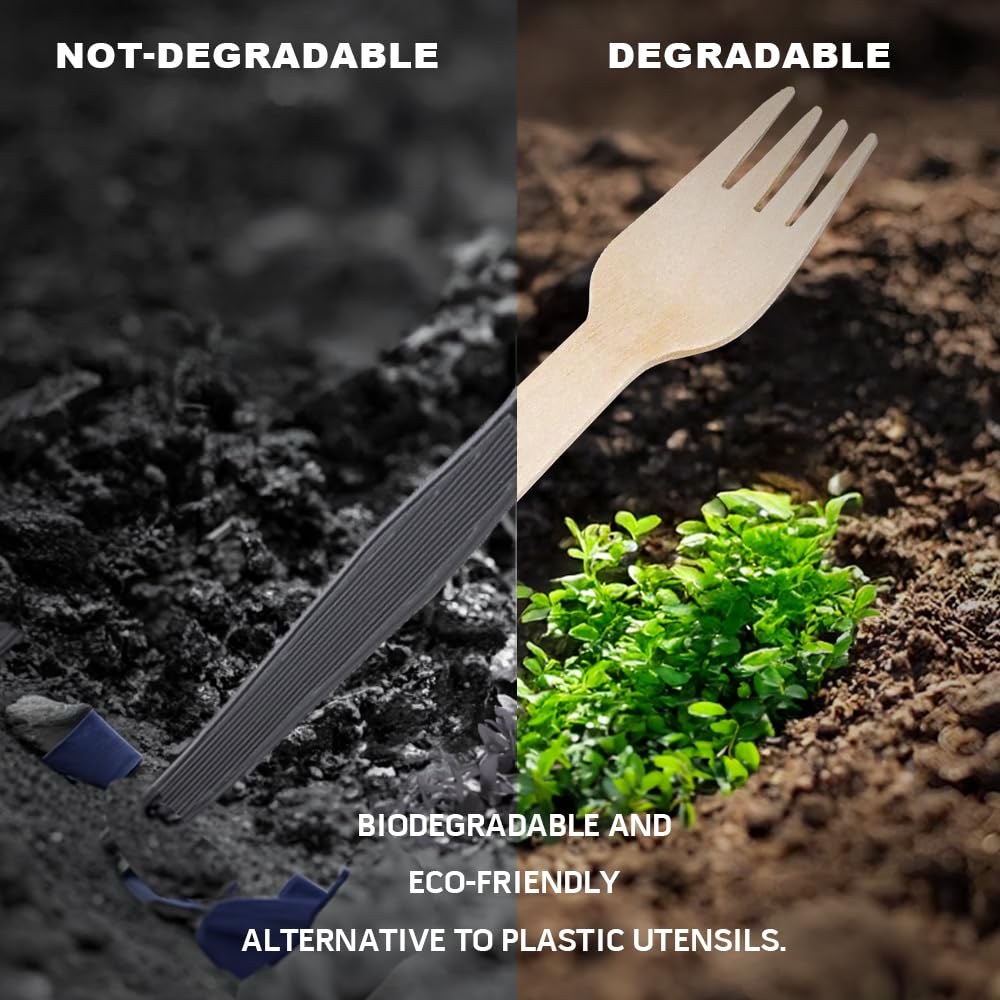 Tenedores de madera desechables, 360 tenedores de madera compostables biodegradables para comer, alternativa ecológica a los utensilios de plástico