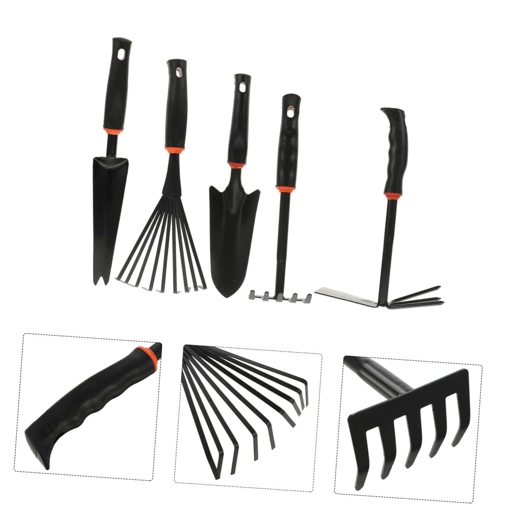 Set di 5 Attrezzi da Giardinaggio in Ferro Nero Multiuso