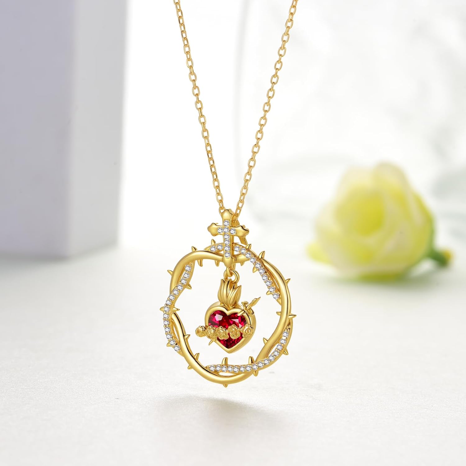 Sacred Heart Necklace 925 Sterling Silver Catholic Sacred Heart of Jesus Necklace Christian Catholic Jewelry Gifts for Women - Image 2