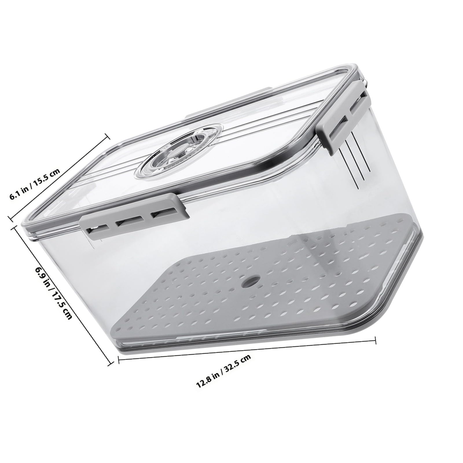 SHINEOFI Contenedor de Alimentos para Refrigerador de 4 Cierres y Sello Hermético, Caja de Pan Gris H-7005 con Dial Temporizador, Almacenamiento de Frutas y Verduras, Organizador