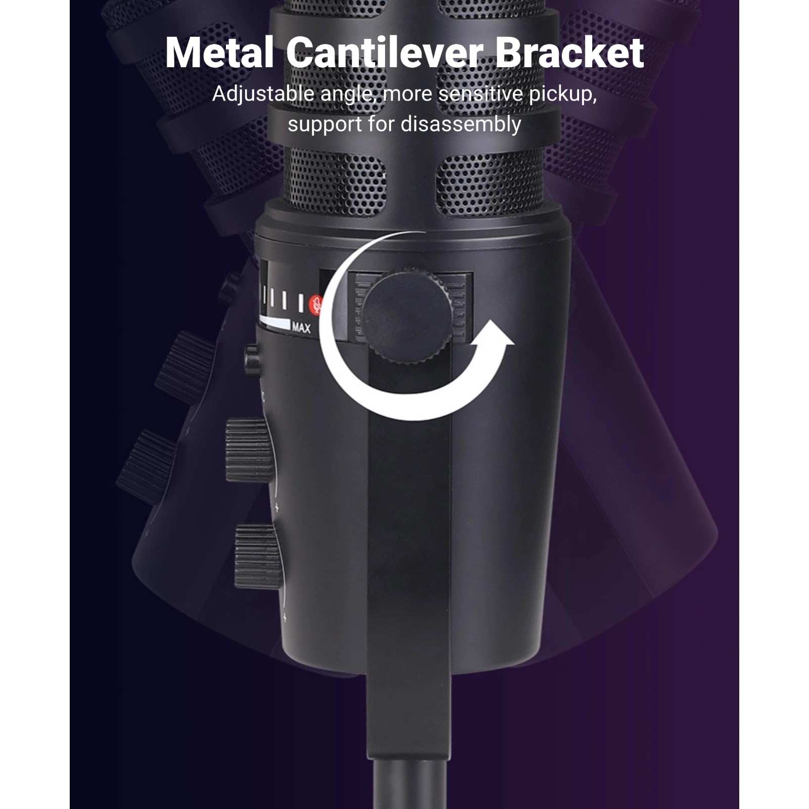 Yanmis Micrófono USB para Juegos para PC, Micrófono de Condensador con Silencio Rápido, Efecto de Luz Ambiental Colorido, Ajuste de Ganancia de Volumen para Podcasting, Transmisión en