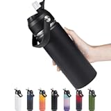 18oz Insulated Stainless Steel Water Bottle&comma; Wide Mouth Double Wall Vacuum&comma; Silicone Straw&comma; Sweat & Leak Proof&comma; BPA Free Insulated Water Flask for Travel&comma; Keep Cold 24h Hot 12h&comma; Black
