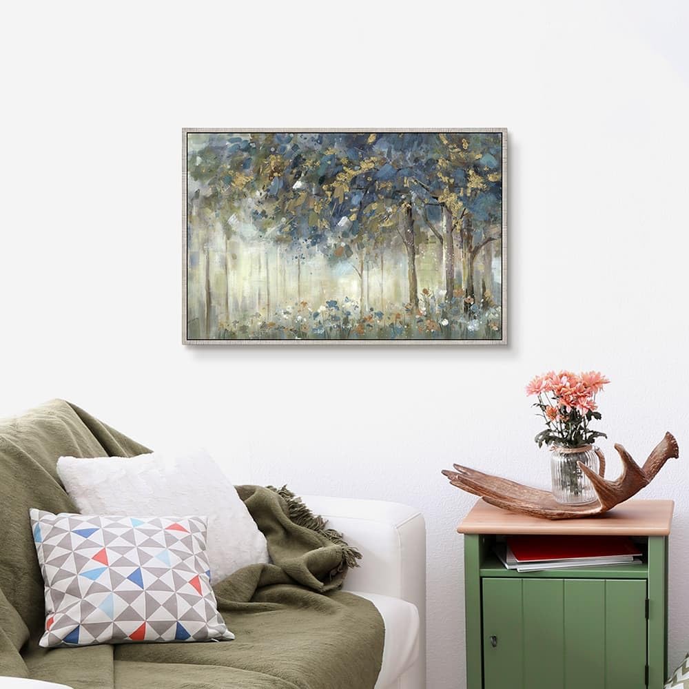 Tree Framed Wall Art Canvas: Landscape Painting Nature Picture Hand Painted Forest Scenery Artwork Bedroom Living Room Print Decor