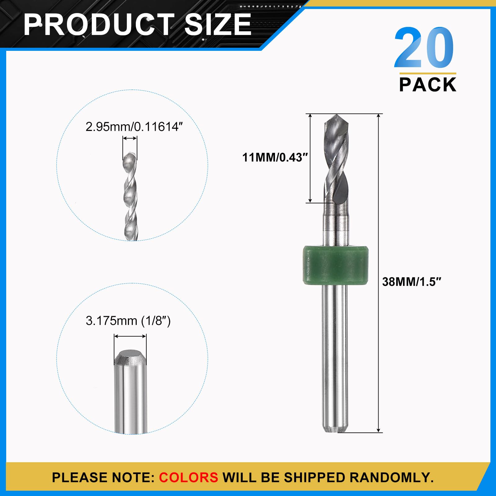 PATIKIL 20 Pack 2.95mm Micro Drill Bits 1/8" Shank Carbide Tungsten Steel 135° Mini Small Bits Print Circuit Board Drilling Tool for CNC Engraving Precision Machinery - Image 2