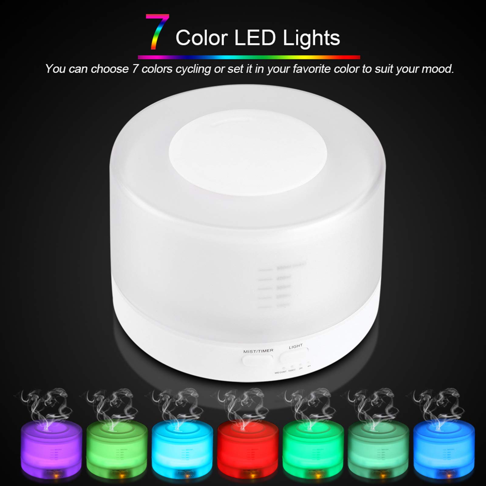Remote Control 500ML Umidificatore ad ultrasuoni Diffusore di aromi a 7 luci a LED a colori(EU)
