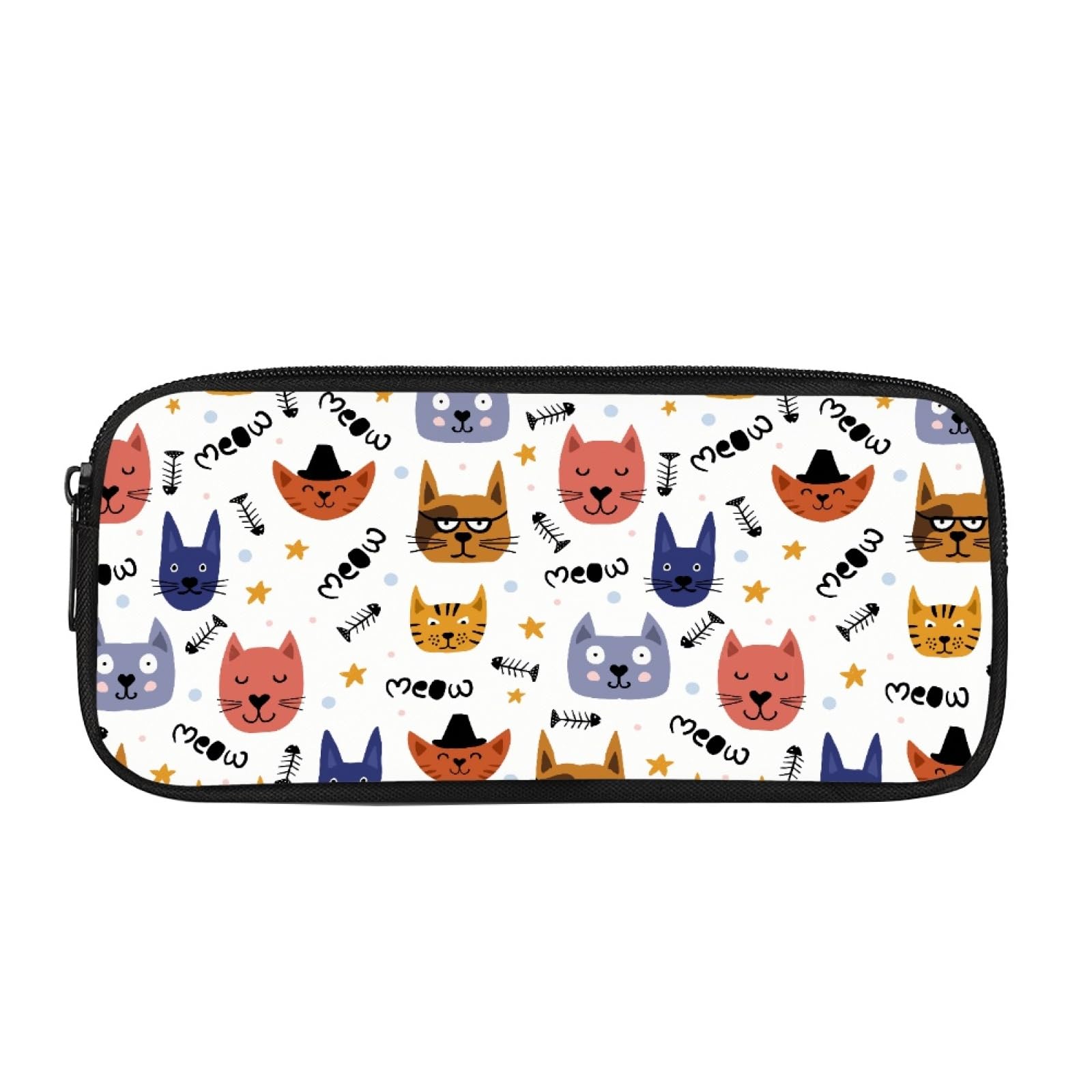 Kuiaobaty Cartoon Cats Kitty Pencil Case for Kids Children, Cute Cat Fishbone Pen Case for Girls School Supplies Durable Storage Bag Boy — image 1
