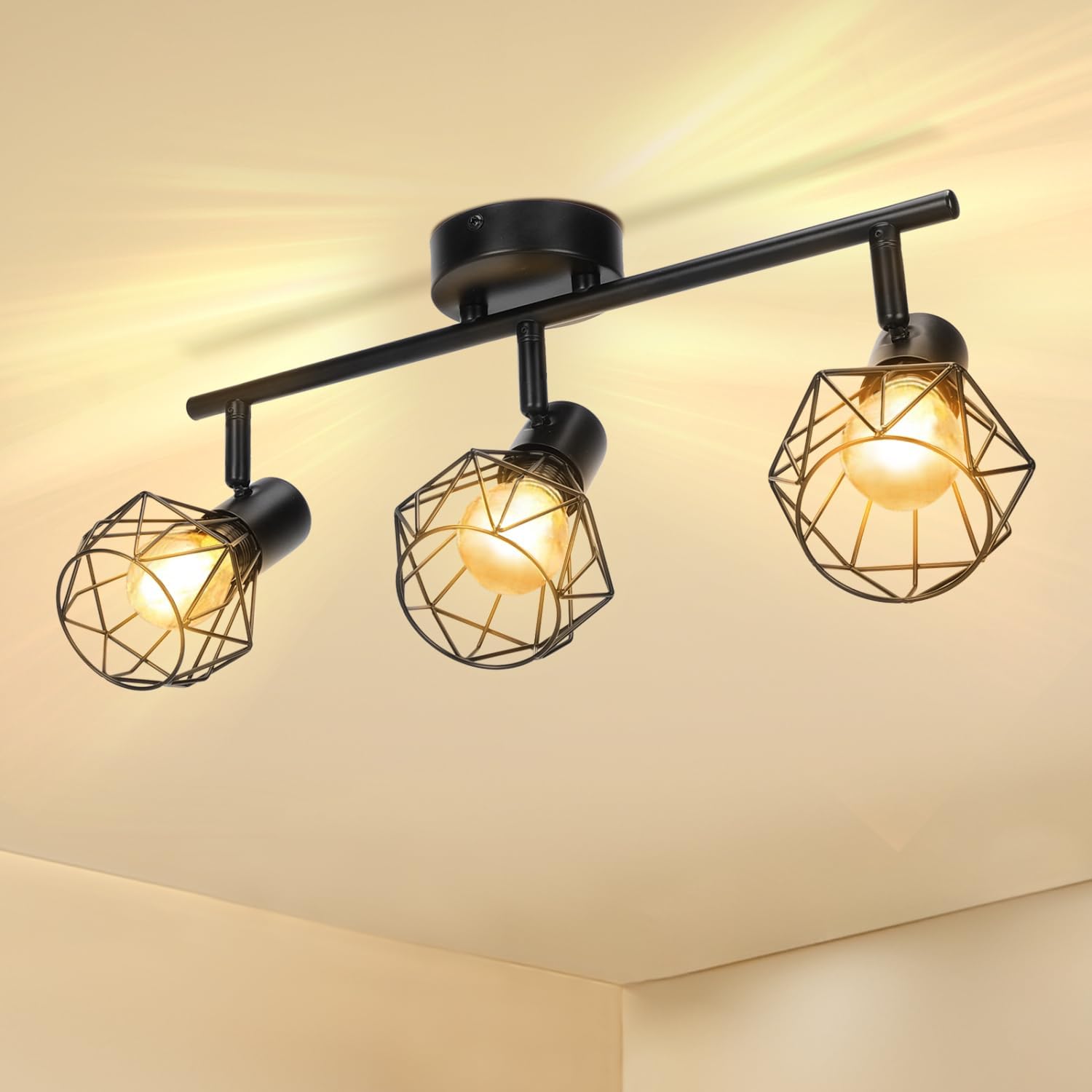 Aigostar Lámpara Techo Focos,3 Focos Led Interior Techo Base E14, Apliques Focos de Techo Orientables,Plafón Foco de Techo LED Para Dormitorio,Salón,Pasillos,Decoración mural(Sin Bombillas)