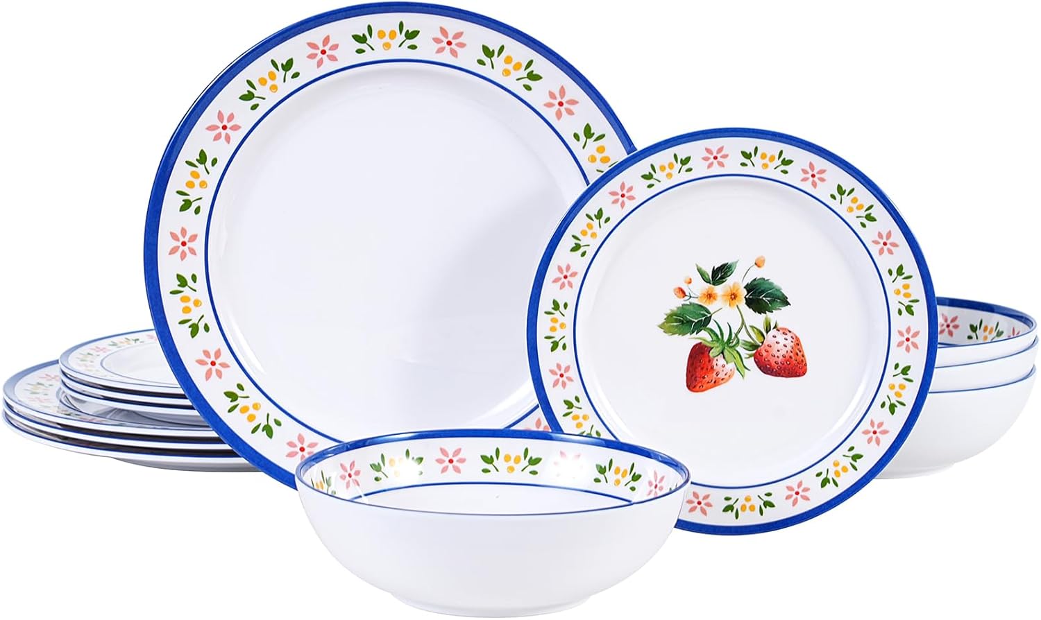 12-Piece Melamine Dinnerware Set - Unbreakable Lemon Dish Set， Indoor and Outdoor Plates and Bowls Sets for Housewarming, Birthday & Holiday Gifts， Service for 4 （Lemon）