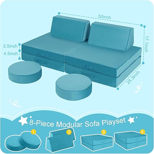 Miniatura 107 de MeMoreCool Sofá modular para niños de 1 a 3 años, 8 piezas de dinosaurio que brilla en la oscuridad, sofá de espuma para niños, juego convertible