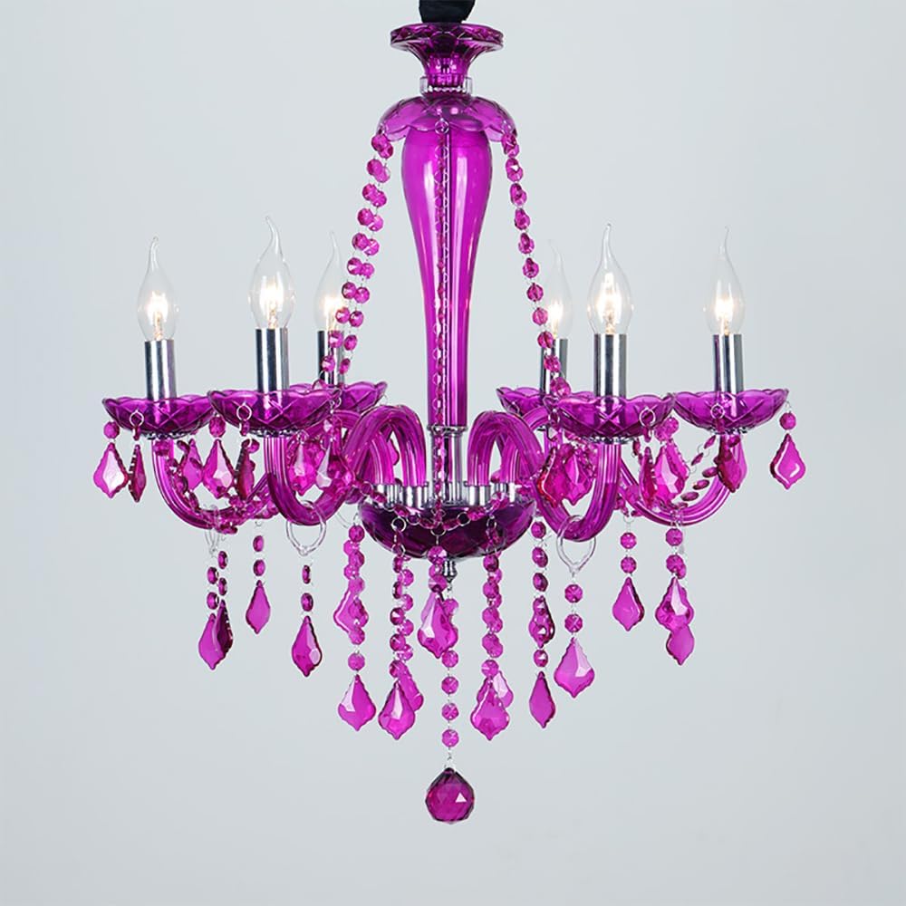 European Purple Crystal Candle Pendent Lamp Luxury Living Room Restaurant Bedroom Girl's Room Villa Clothing Store Beauty Salon Cafe Bar KTV Chandelier (D 6 Lights)