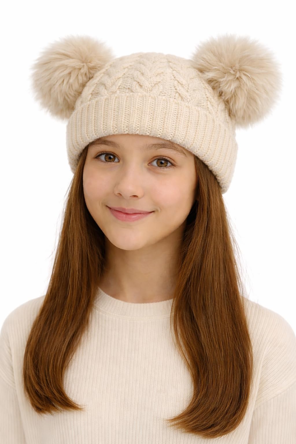 Nephar Girls Winter Beanie Cap Double Pom Pom – Kids Woolen Knit Cap, Baby Girl Warm Skull Cap, Cute Fur Ball Cold Weather Snow Cap (Black)-image-23