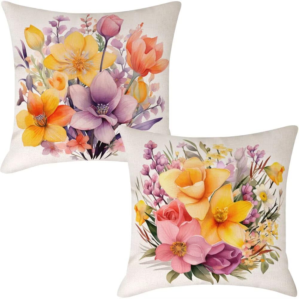 Federe Cuscini da Esterno Impermeabili 65x65 Primavera Copri Cuscini per Divano Fiori Federa Cuscino Moderno Decorativi Copricuscini per Divano Giardino Patio Soggiorno Copricuscino Set di 2 (IU47)