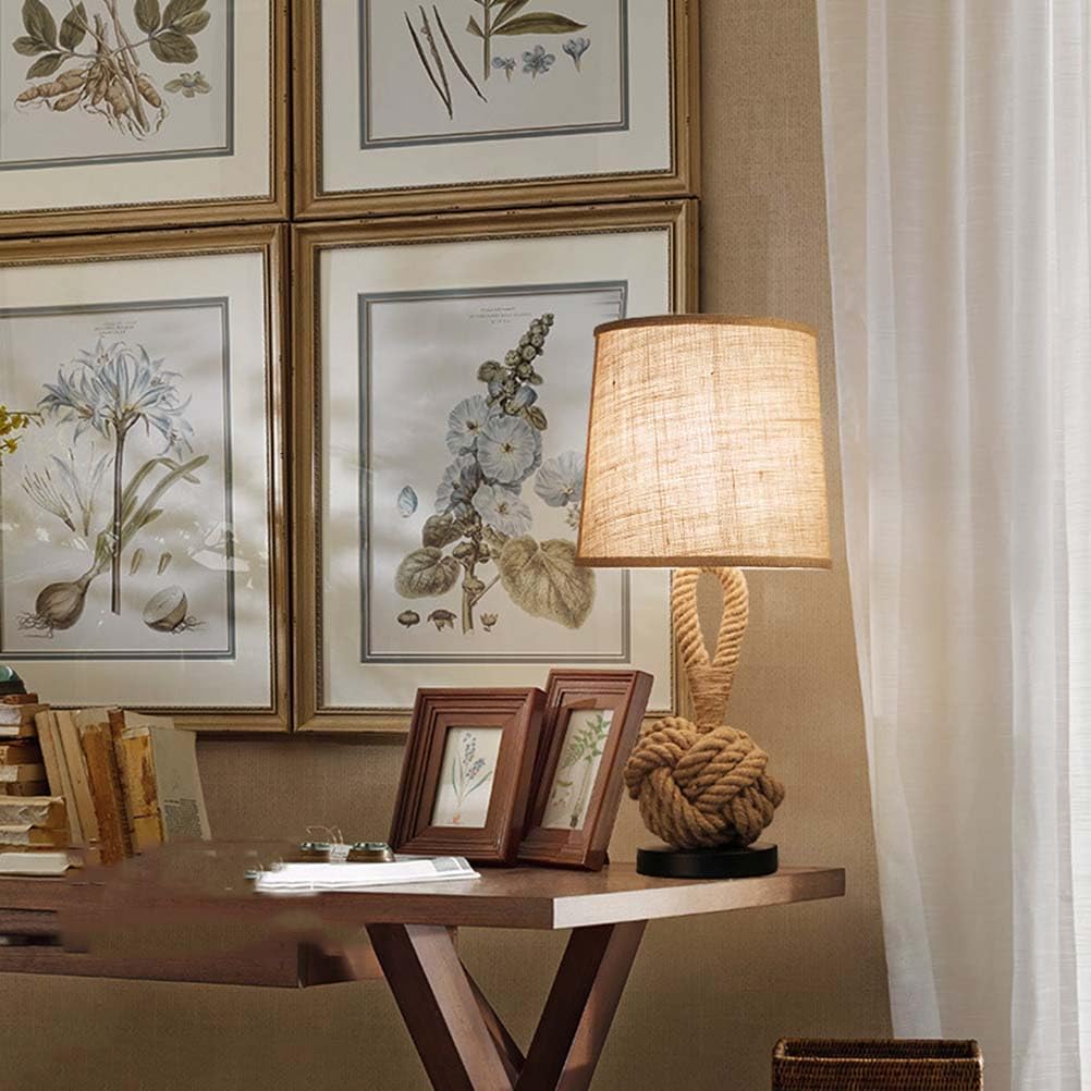 AoLa Vintage Lampa StołOwa Z PrzełąCznikiem Kablowym E27 Retro Lampa Nocna Z Lnianym AbażUrem Z Tkaniny Lampa StołOwa W Stylu Wiejskim Do Czytania W Sypialni Bar Magazyn Gospodarstwo (Bez żAróWki)