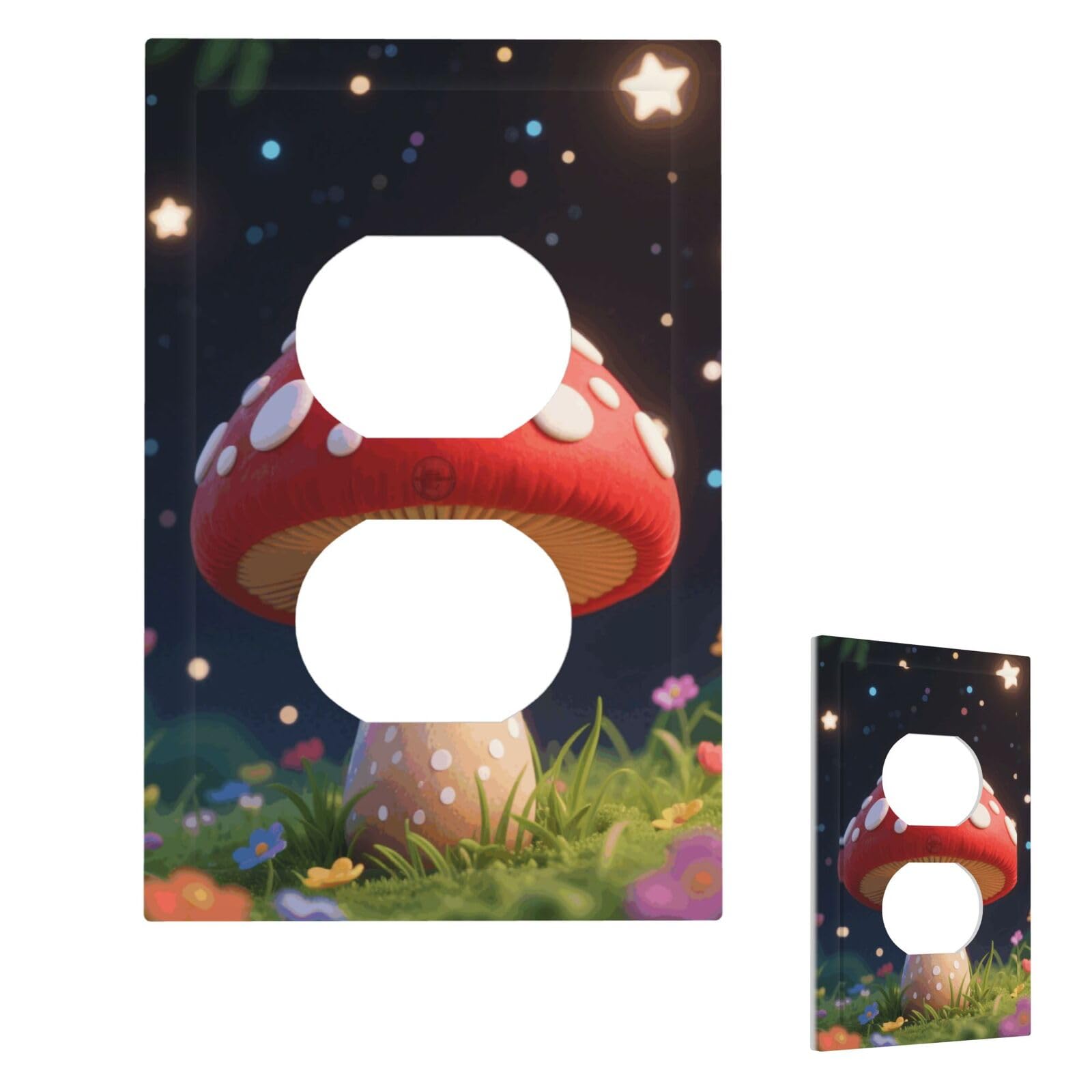 Red Mushroom Cute Wall Plate Cover Modern Decorative 1 Gang Light Switch Cover Unbreakable Receptacle Outlet Covers For Living Room Bedroom Home Decor Duplex