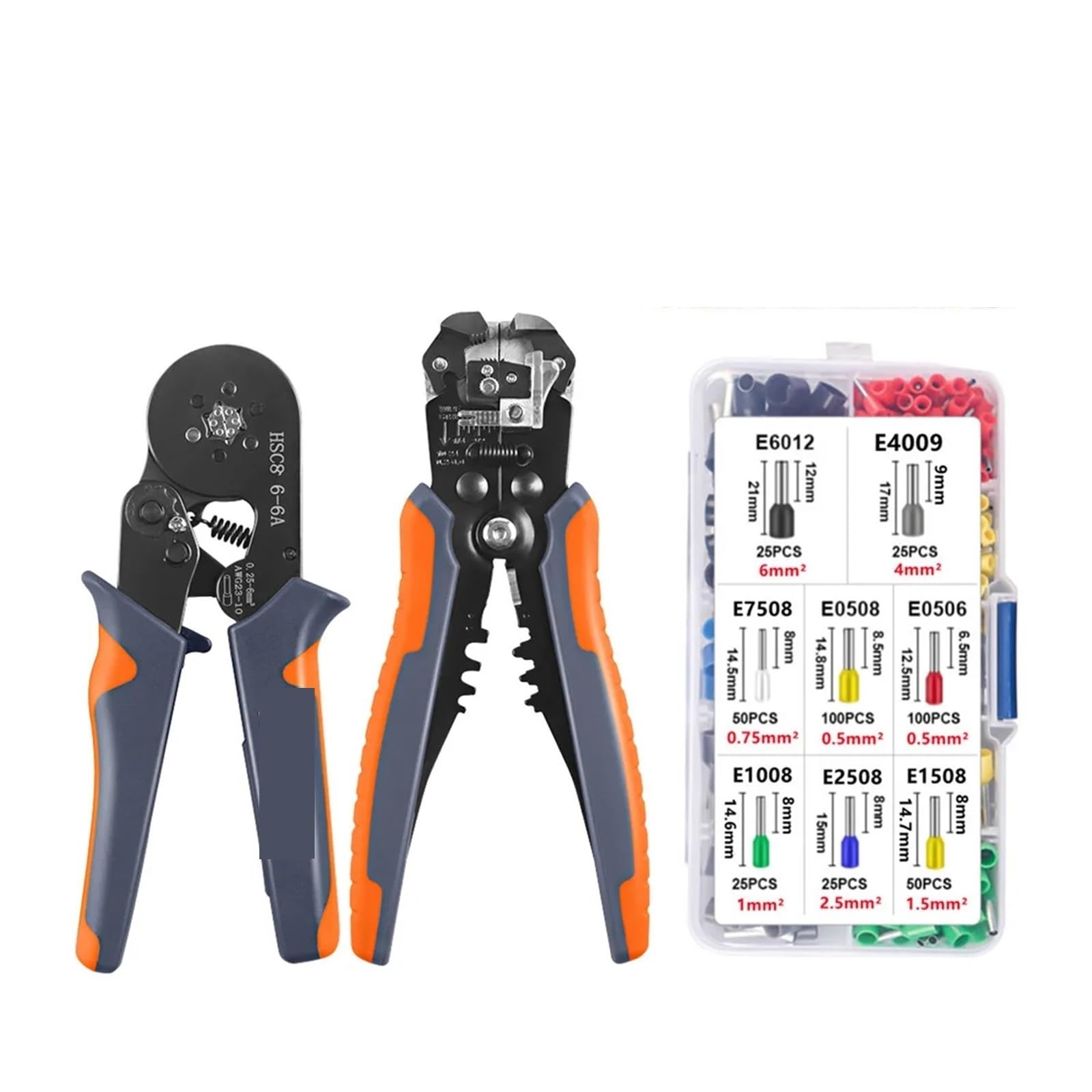 Herramienta de crimpado casquillos, kit trinquete, alicate pelacables y crimpadora, juego alicates con conectores
