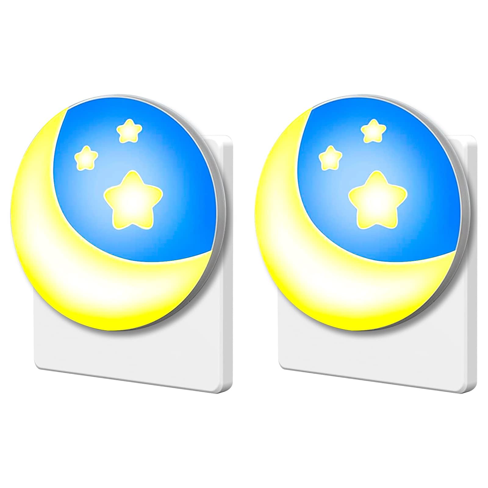 Vibbang 2 Stück Nachtlicht Steckdose Kinder mit Dämmerungssensor Babyzimmer Nachtlampe Automatisches Dimmbar Sternen Mond Steckdosenlicht Kinder Zimmer Treppenaufgang Schlafzimmer Küche Bad (Warmweiß)