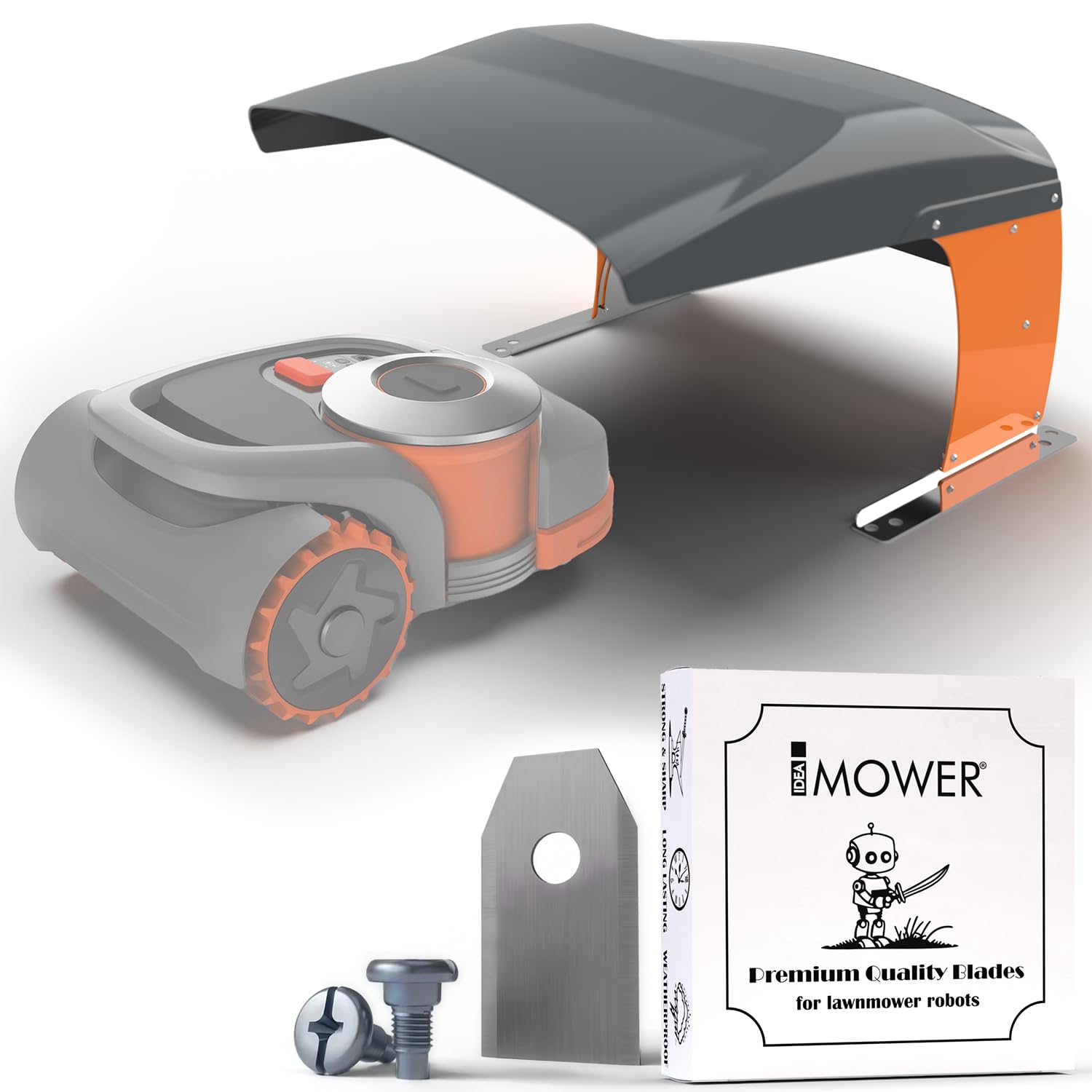 Garaje Robot cortacésped Vader Navi + 30 cuchillas de repuesto Premium de regalo – Compatible con Segway NaviMow (negro/naranja)