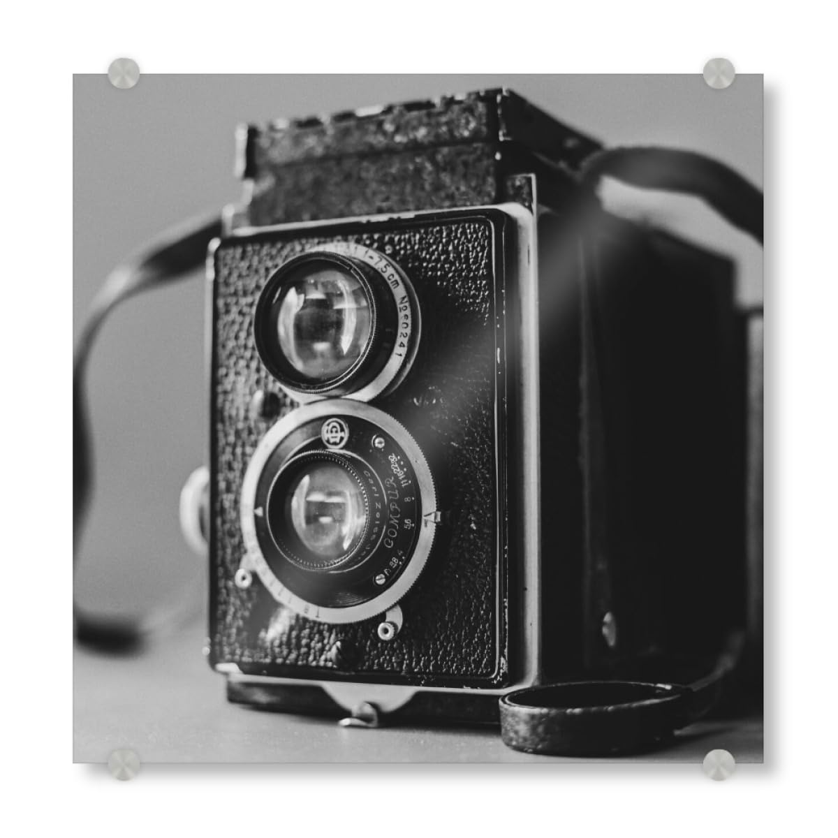 artboxONE Acrylglasbild 80x80 cm Film Analoge Kamera in Schwarzweiß - Bild analog analogfotografie antik