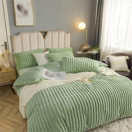 Miniatura 3 de HARUE Juego de funda de edredón vertical de terciopelo súper suave, color verde, cama doble king, 4 piezas, juego de cama de felpa, funda de