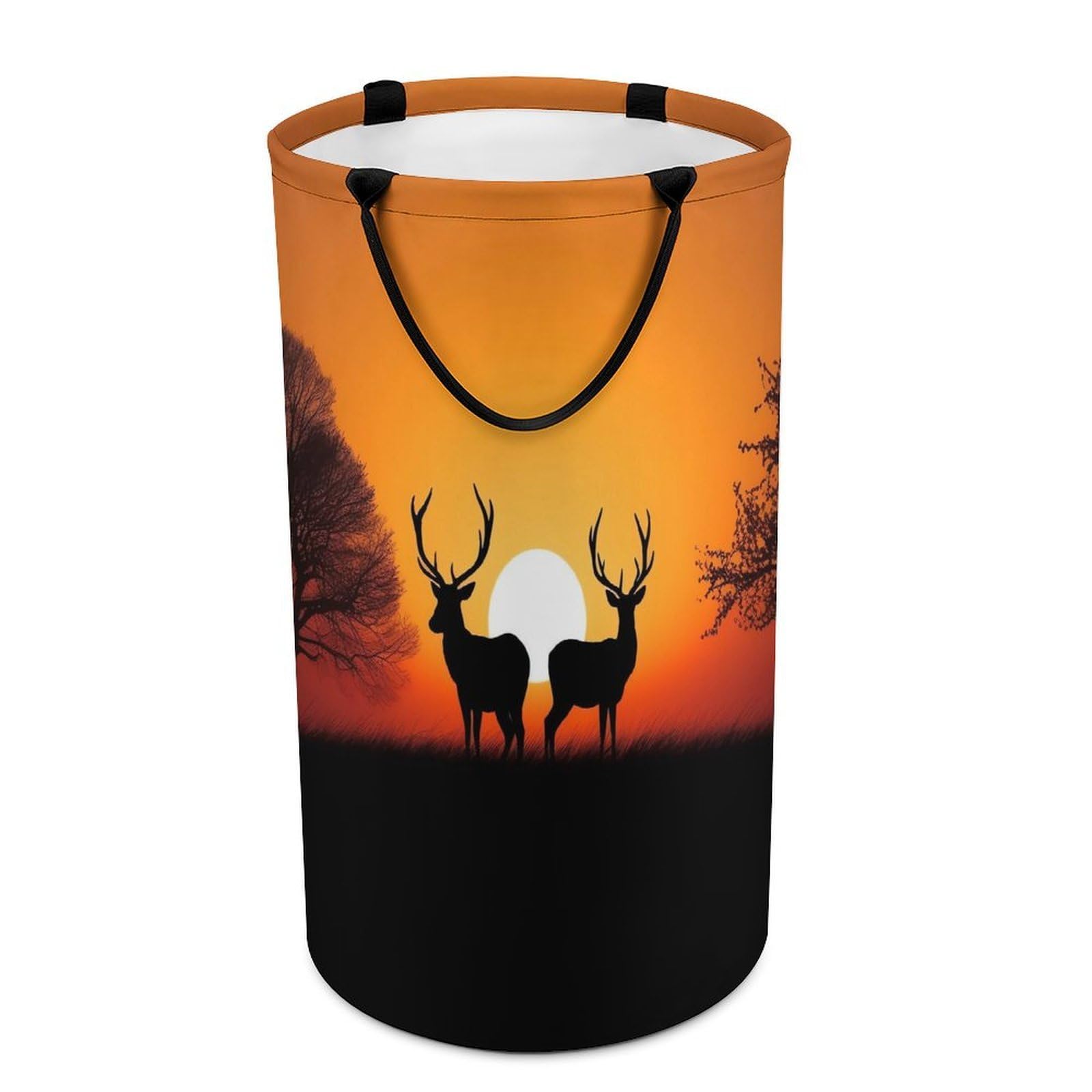 Nature Sunset Deer Laundry Basket Freestanding Laundry Hamper with Handles Waterproof Dirty Clothes Hamper Collapsible Washing Bin Aesthetic Clothes Basket for Bathroom Bedroom Dorm