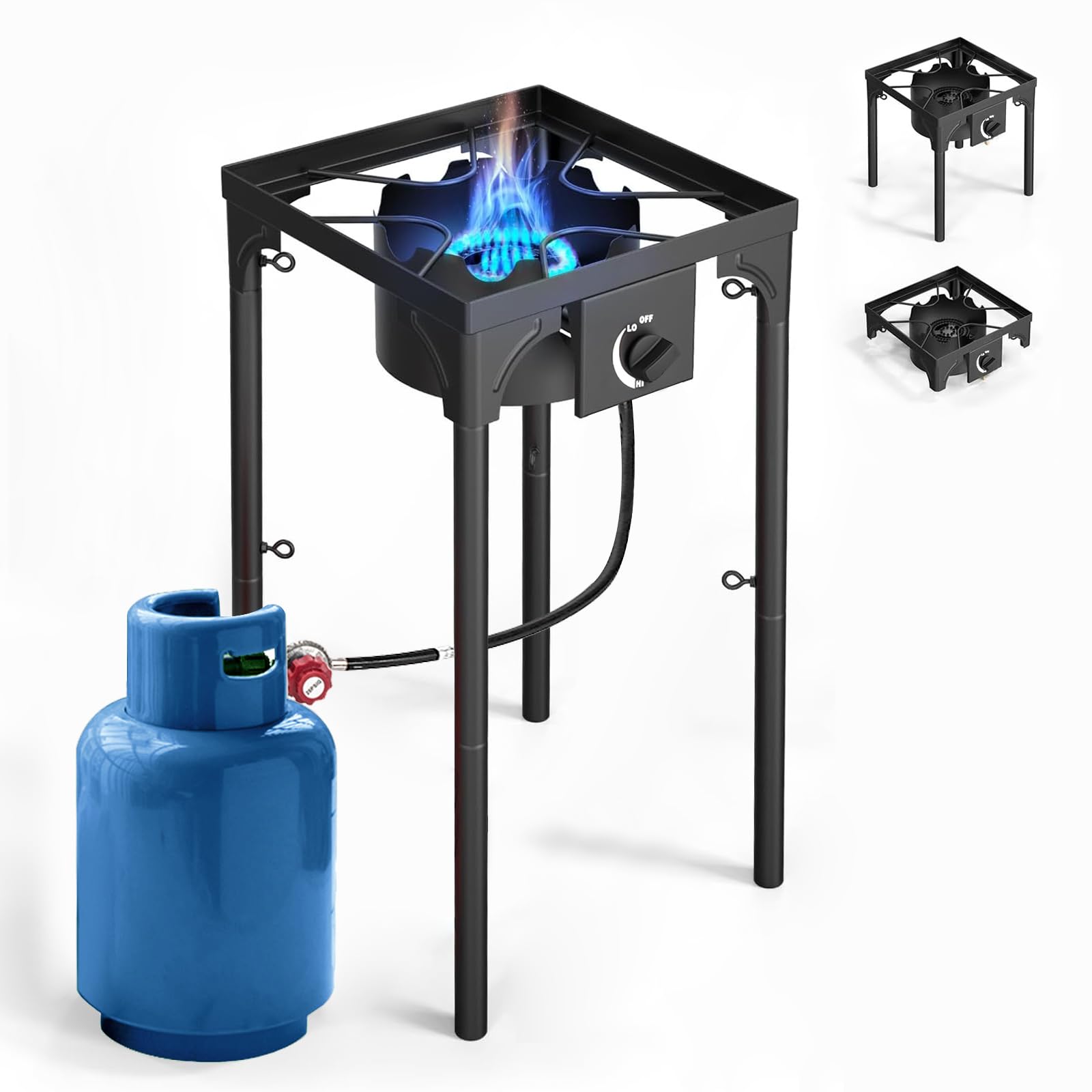 Outdoor Gas Stove 1 Burner, 75000 BTU/hr, High Pressure Outdoor Stove with 0-20 PSI Adjustable Regulator and 4ft Hose, Propane Stove for Patio Backyard Camping with Detachable Stand Legs