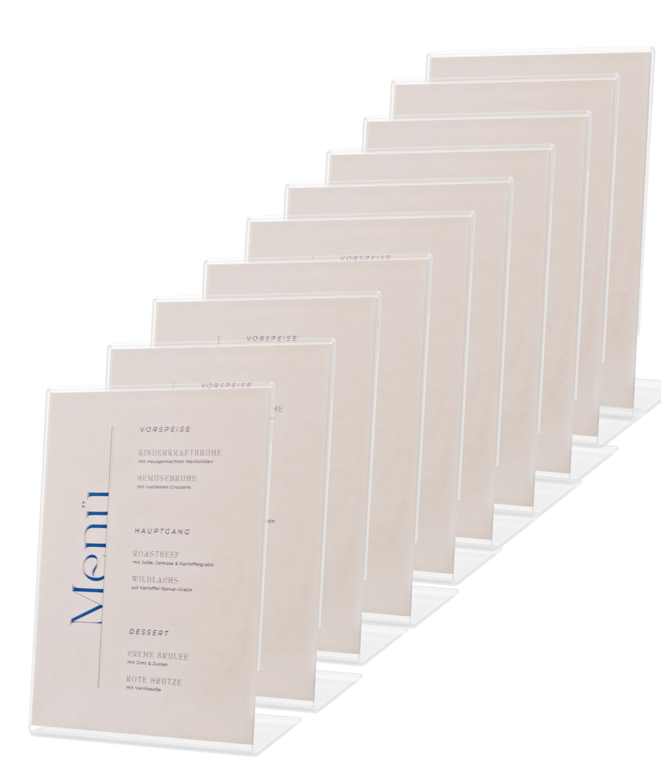 EH Design A4 Acryl Aufsteller 10 Stück – Kristallklarer Tischaufsteller – L-Ständer mit polierten Kanten – Für Gastronomie, Büro, Hochzeit & mehr – Made in DE