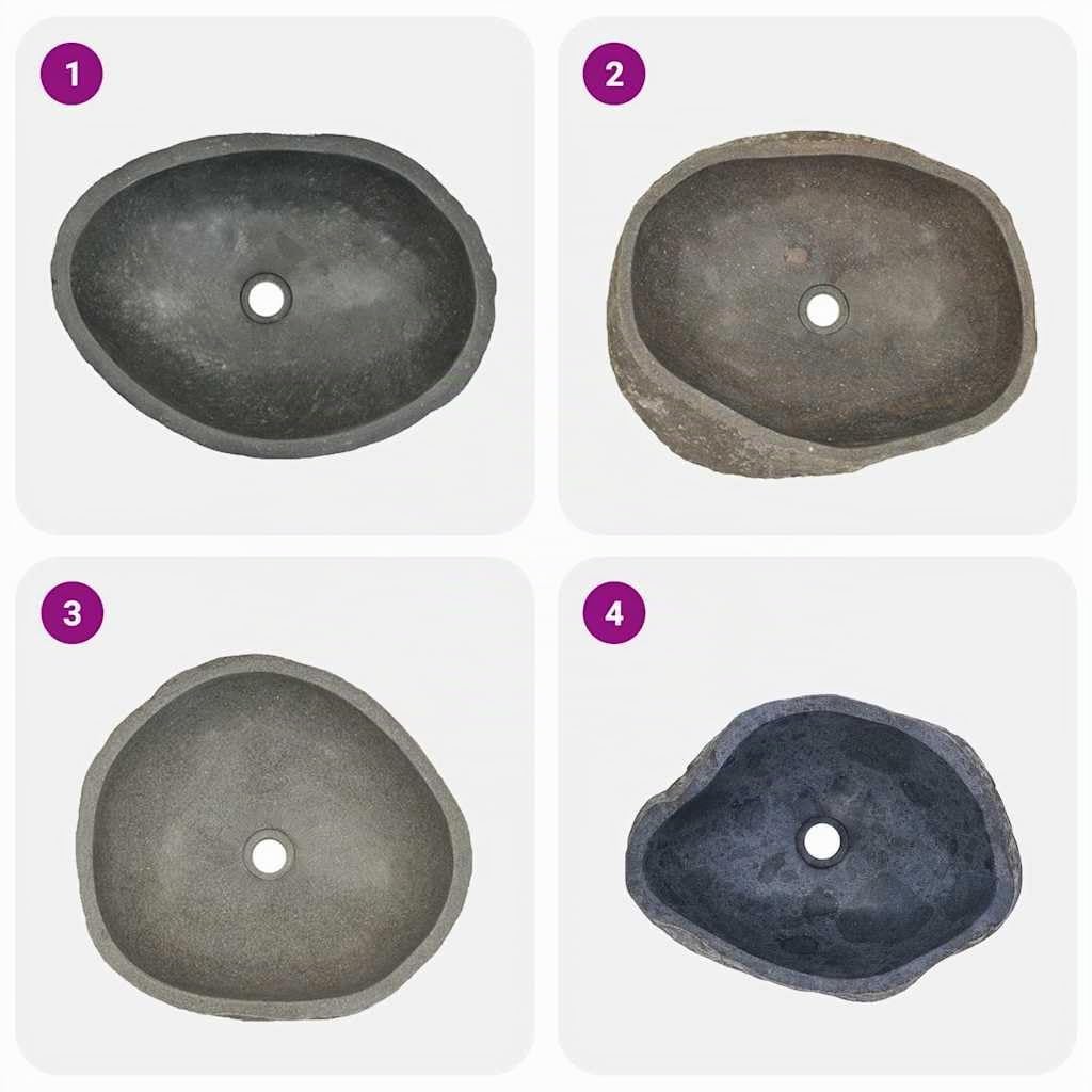 vidaXL Lavabo Ovalado, Cuenca de Piedra Natural, Pila de Lavamanos Fregadero, Decoración para Cuarto de Baño Aseo Hogar, Piedra de Río