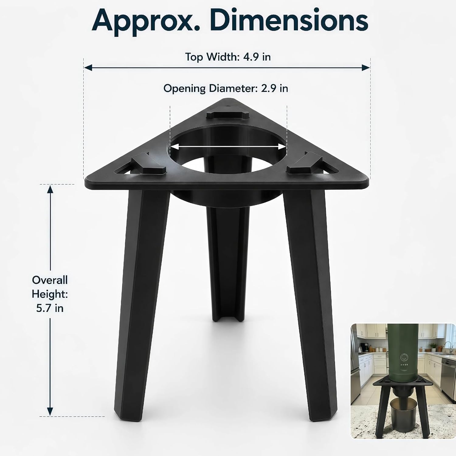 Portable Espresso Stand & Cup Adapter Compatible with Outin Nano, Stable Coffee Maker Base with 3 Detachable Legs for Travel, Camping (Black) image 2
