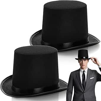 2 Pack Black Felt Top Hat, Victorian Costume Hat for Cosplay and Parties