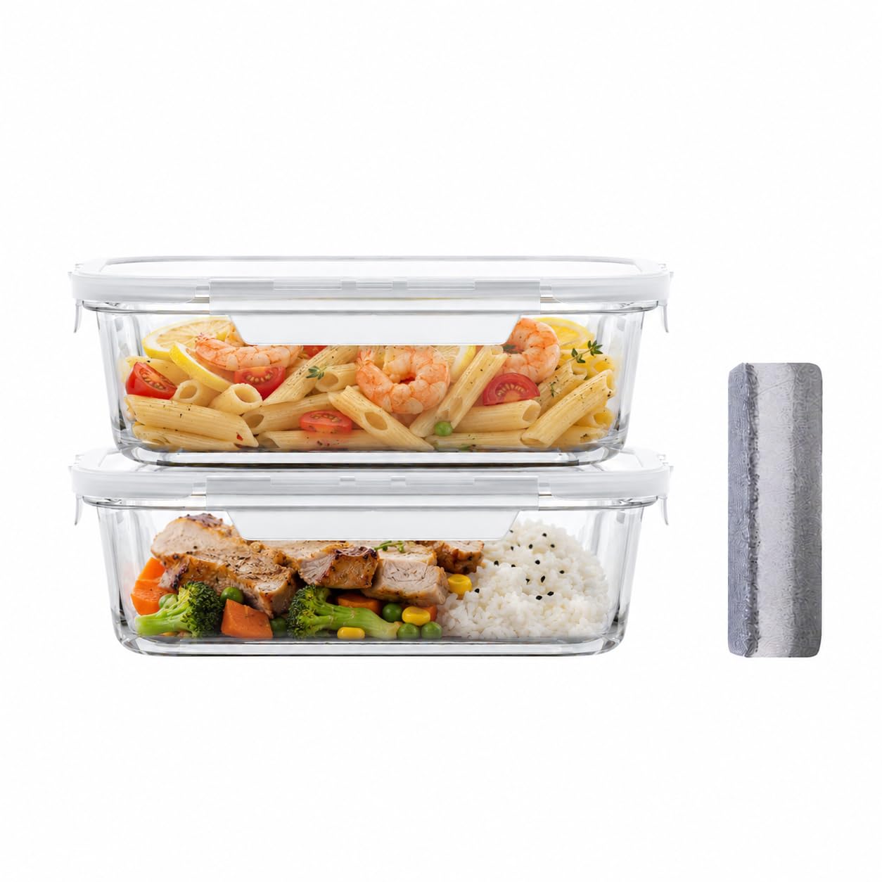 Bstask Glass Food Storage Containers 4 Pack 1040ml Meal Prep Lunch Box Airtight Lid Freezer Microwave Safe