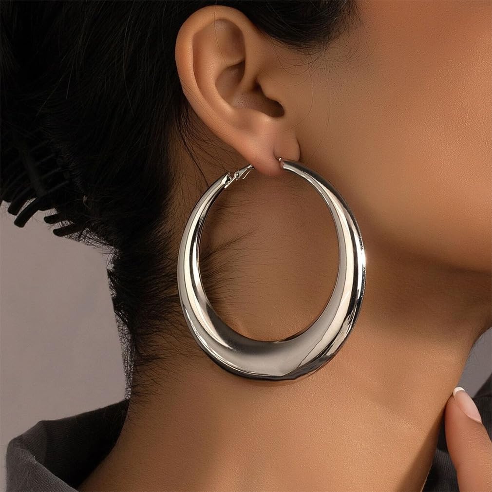 Chunky Gold Large Disco Hoop Earrings for Women Dainty Big Oversized Round Hoops Earring Thick Hypoallergenic Dangle Ear Jewelry Statement Accessories Gifts - Image 2