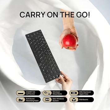 BAROCCOMiSTEL MiSTEL AIRONE BT Ultralight/Ultraslim Mechanical Keyboard, 65% Layout, Cherry MX ULP Switch, RGB Backlit, USB-C Cable, Windows/MacOS/iOS, Macro Support, Portabl, Black- Tactile