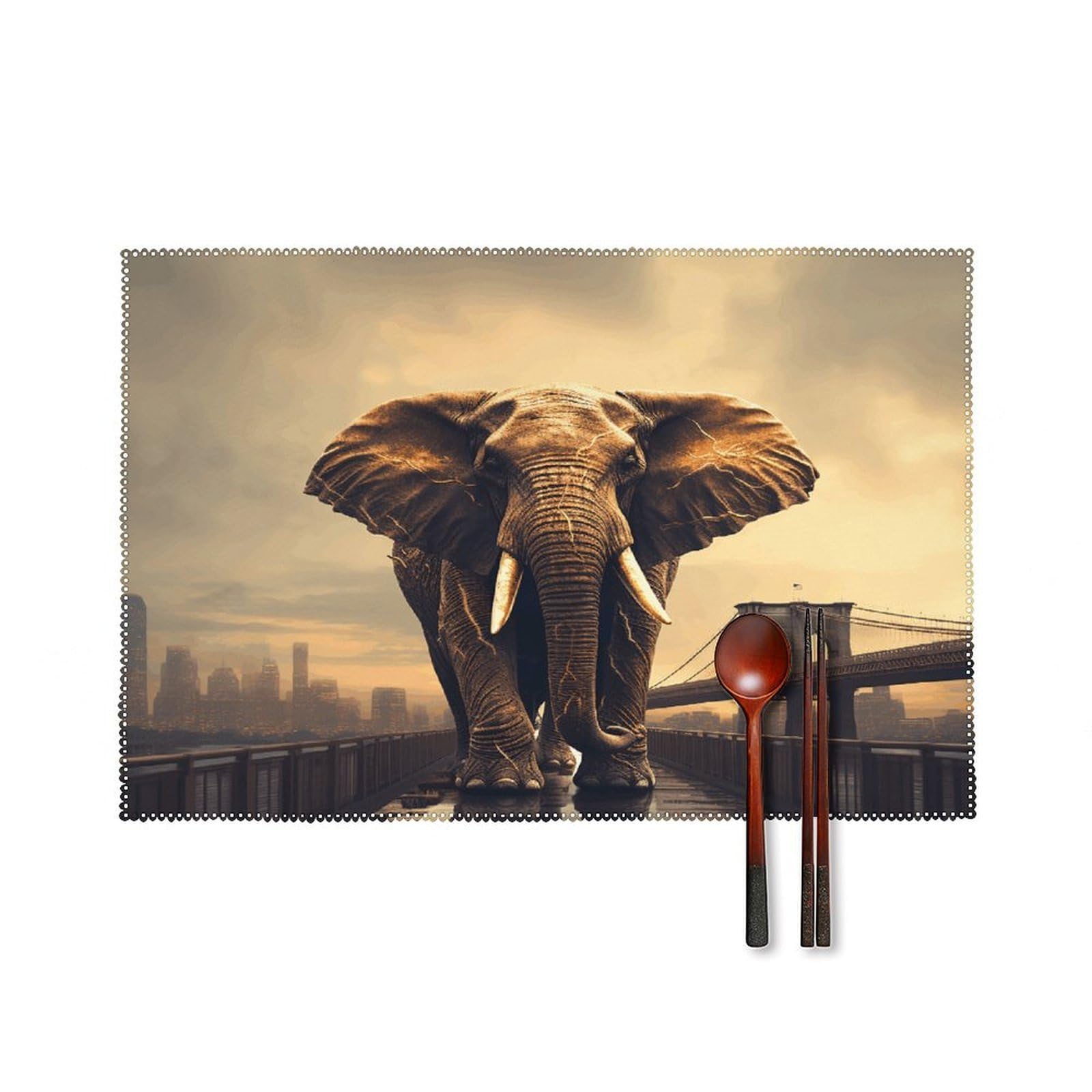 Fodpand Style Elephant On A Bridge Placemats Set Of 4 Place Mats Table Mats