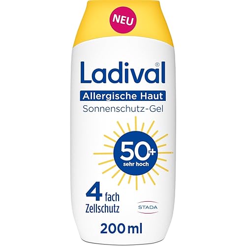 Ladival Sonnenschutz Gel LSF 50+ für allergische Haut - Sonnencreme bei Sonnenallergie und Mallorca-Akne, wasserfest, fettfrei, 4-fach Zellschutz, korallenfreundlich, leichte Gel-Formel, 200ml - Allergische Haut LSF 50+