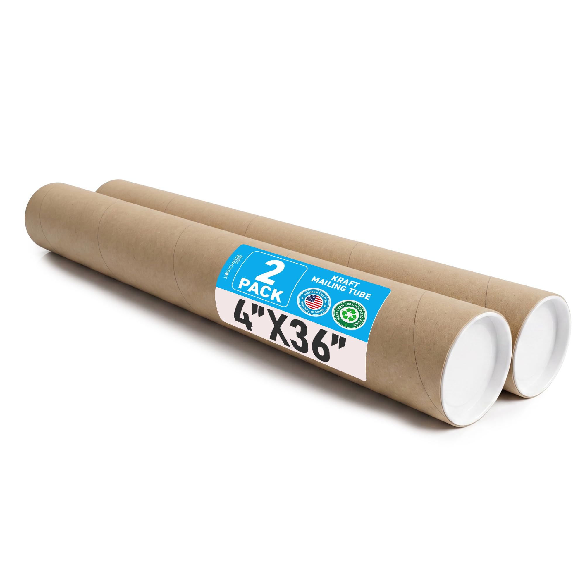 MagicWater Supply Lot de 2 tubes d'expédition – 10,2 x 91,4 cm – Kraft – Pour l'expédition et le stockage d'affiches, d'arts, d'artisanat et de documents